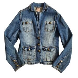 Y2k Denim Jacket Embroidered Fitted Faded Glory Chunky Buttons - Size 8